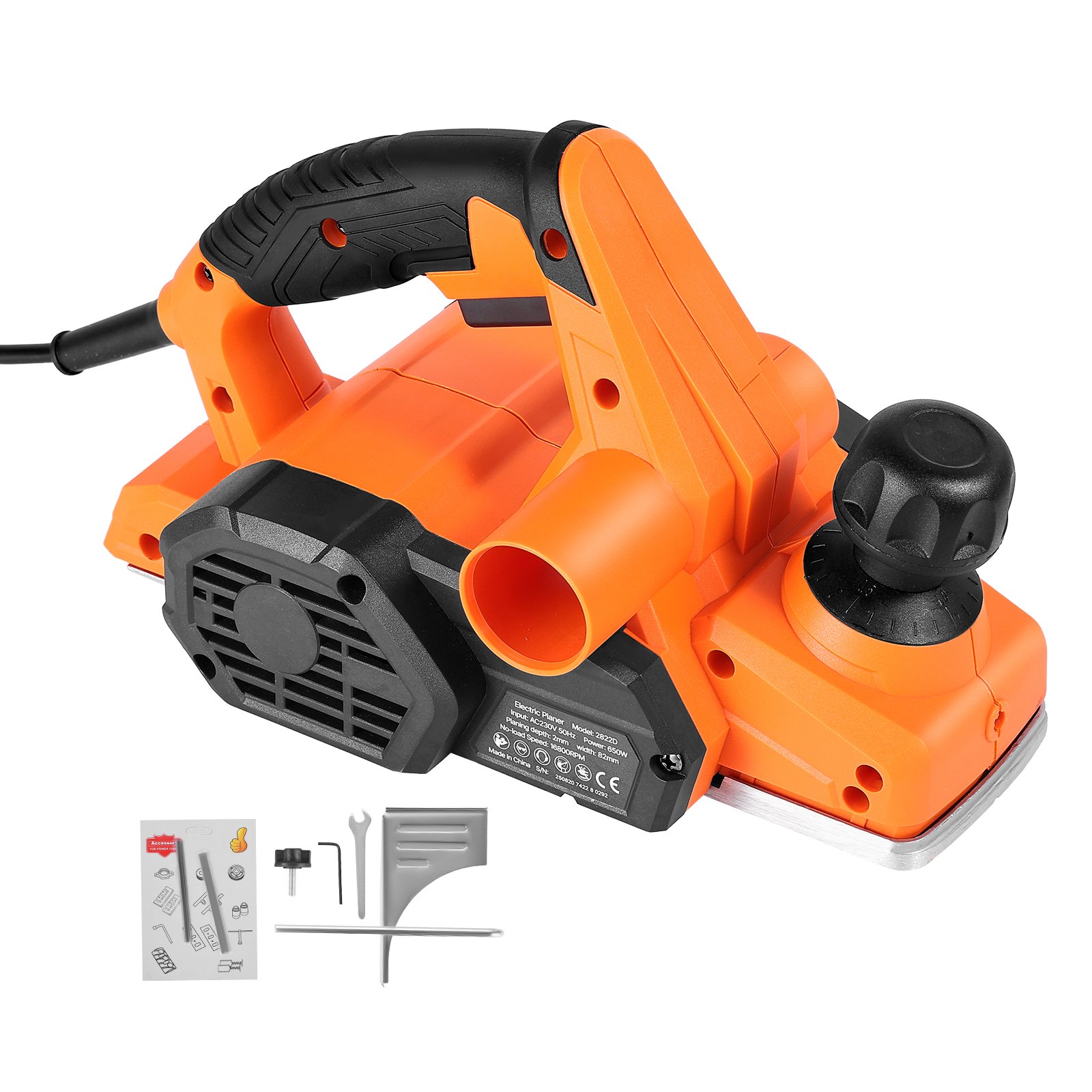 VEVOR Electric Hand Planer, 3-1/4-Inch Cut Width, 7-Amp 16800 RPM Corded Power Handheld Planer for Wood, with Adjustable Cut Depth, 2 Blades, for Woodworking Wood Chamfer DIY Smooth Finish Carpentry