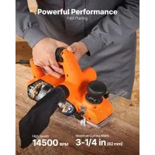 VEVOR Electric Hand Planer, 3-1/4-Inch Cut Width, 7-Amp 14500 RPM Corded Power Handheld Planer for Wood, with Adjustable Cut Depth, 2 Blades, for Woodworking Wood Chamfer DIY Smooth Finish Carpentry