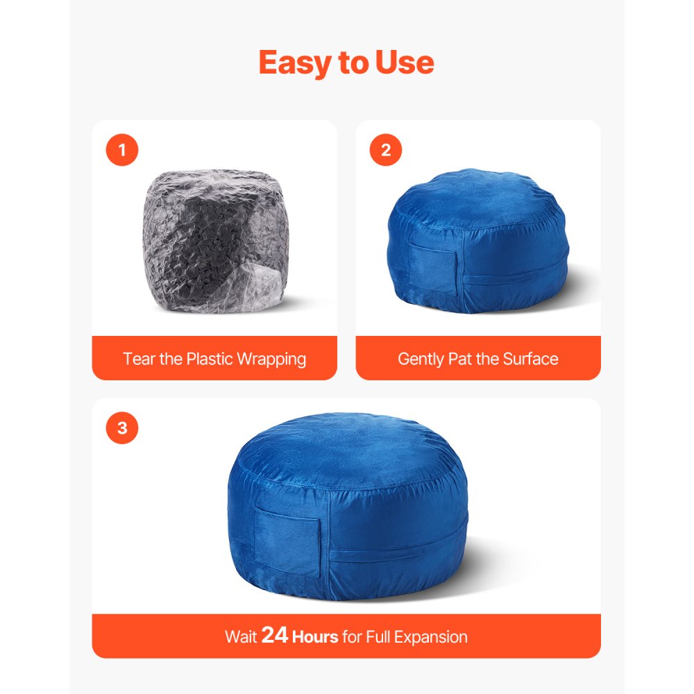 VEVOR Bean Bag Chair, 91 cm Round Bean Bag Chair with Removable and Washable Cover, 25D Memory Foam Filled with Soft and Smooth Dutch Velvet, Bean Bag for Bedroom or Playroom, Blue