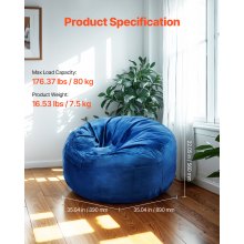 VEVOR 3 feet Round Bean Bag Chair with Removable Cover & Dutch Velvet Blue