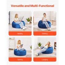 VEVOR 3 feet Round Bean Bag Chair with Removable Cover & Dutch Velvet Blue