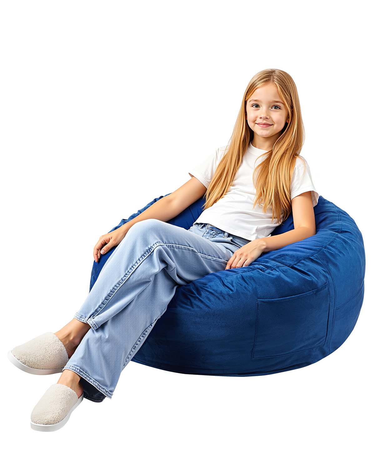 VEVOR Bean Bag Chair, 3 feet Round Bean Bag Chair with Removable and Washable Cover, 25D Memory Foam Filled with Soft and Smooth Dutch Velvet, Bean Bag for Bedroom or Playroom, Blue