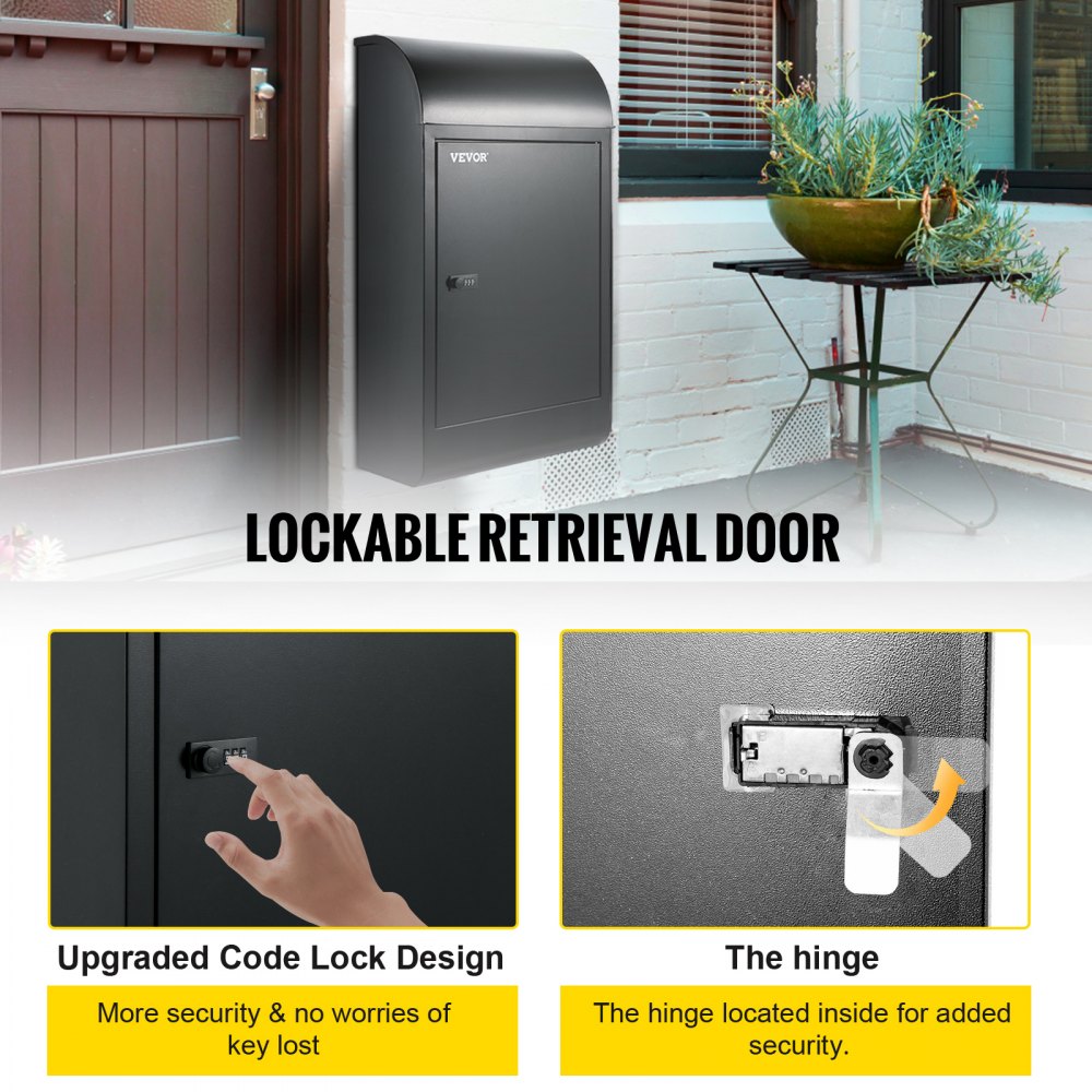 Wall Mount Mailbox Drop Box Steel Extra Large Mailbox With Locked Key, Black