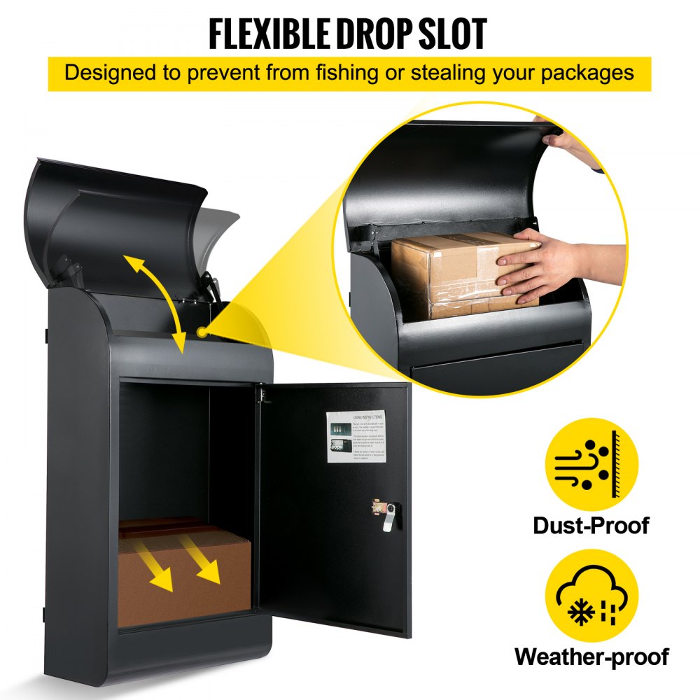 Wall Mount Mailbox Drop Box Steel Extra Large Mailbox With Locked Key, Black