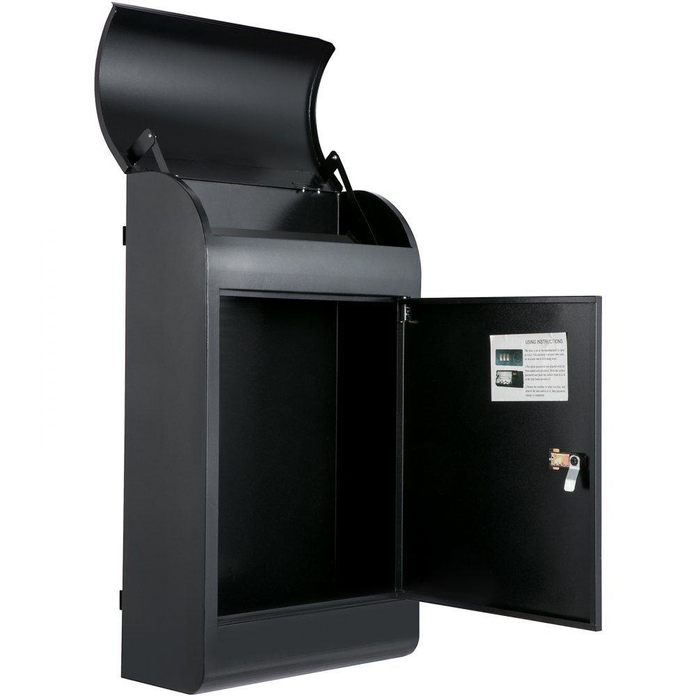 Wall Mount Mailbox Drop Box Steel Extra Large Mailbox With Locked Key, Black