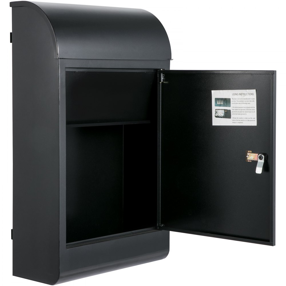 Wall Mount Mailbox Drop Box Steel Extra Large Mailbox With Locked Key, Black