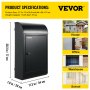 Wall Mount Mailbox Drop Box Steel Extra Large Mailbox With Locked Key, Black