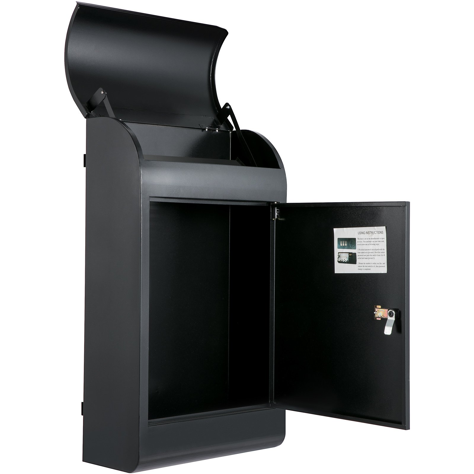 Wall Mount Mailbox Drop Box Steel Extra Large Mailbox With Locked Key, Black