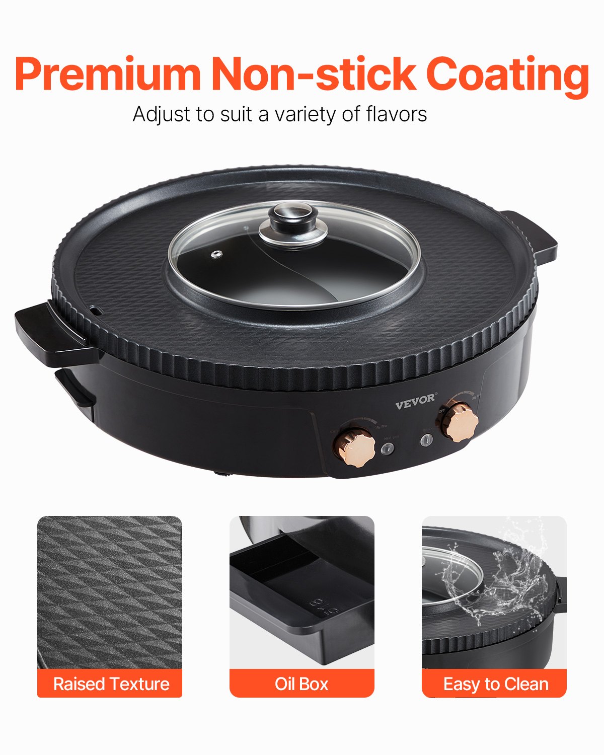 VEVOR Hot Pot with Grill, 1800W 2-in-1 Electric Smokeless Grill and Hot Pot, Korean BBQ Shabu Shabu Hotpot with Separate Dual Temperature Control, Non-stick Pan, for 2-8 People Family Dining