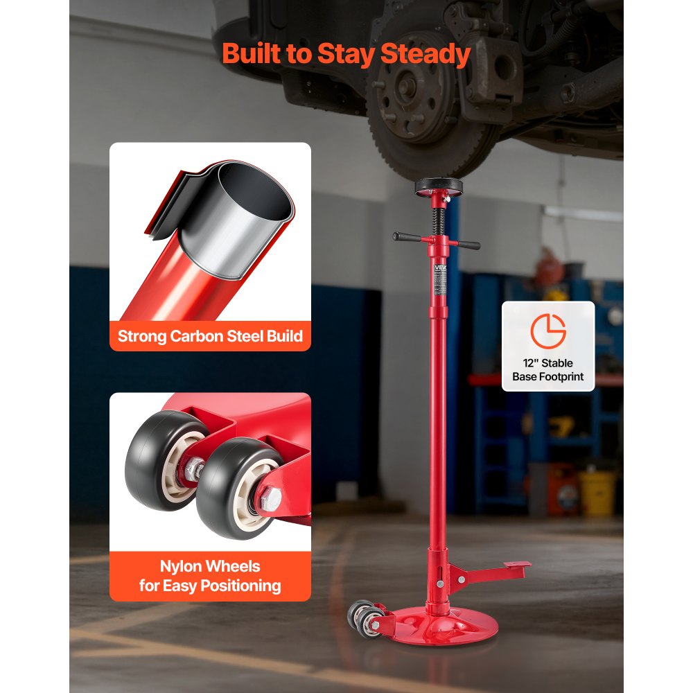 VEVOR Underhoist Support Stand, 3/4 Ton Capacity Under Hoist Jack Stand with Two Wheels, Lifting from 1320 to 2032 mm, Bearing Mounted Spin Handle, Foot Pedal, Stable Base, Support Vehicle Components