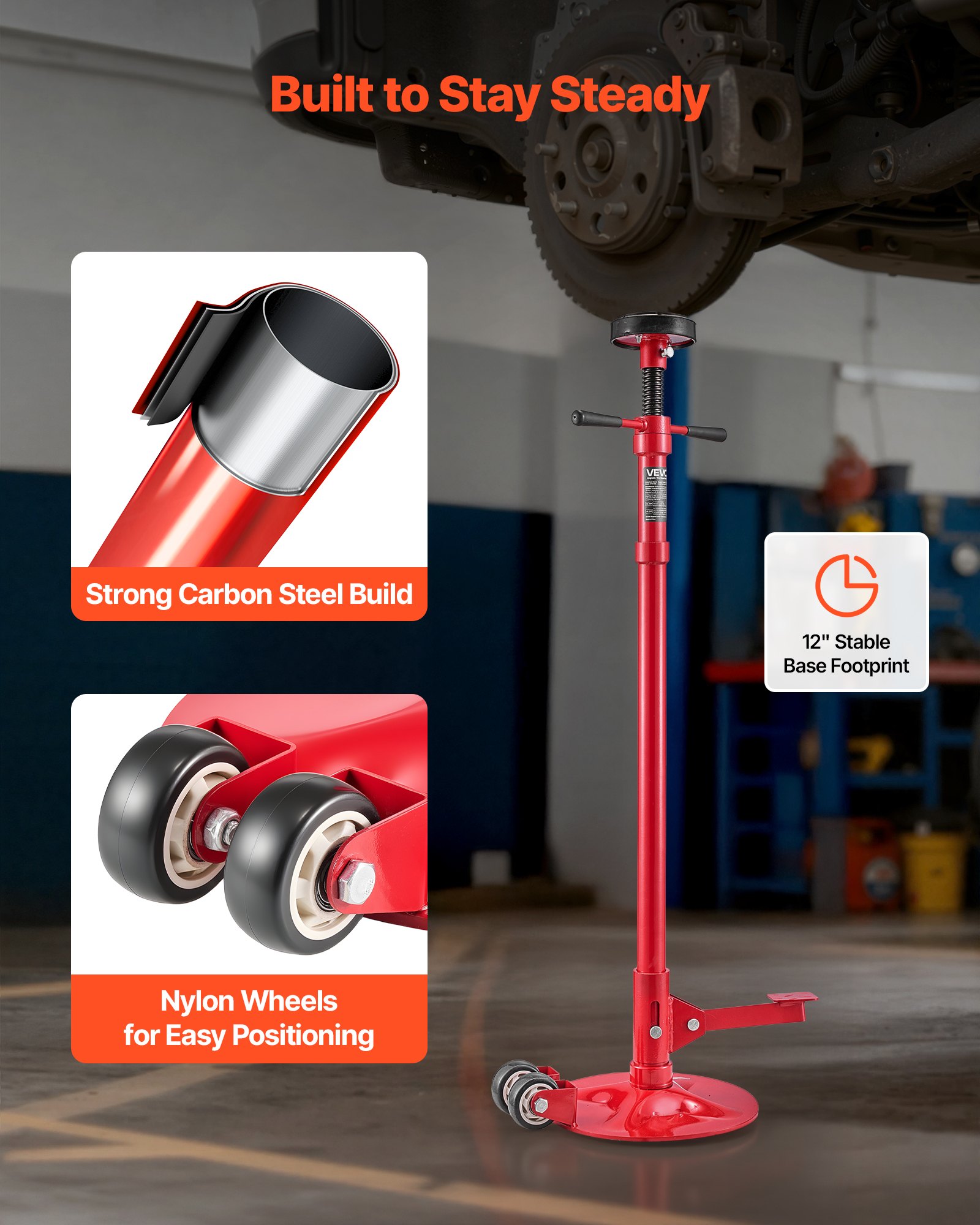 VEVOR Underhoist Support Stand, 3/4 Ton Capacity Under Hoist Jack Stand with Two Wheels, Lifting from 1320 to 2032 mm, Bearing Mounted Spin Handle, Foot Pedal, Stable Base, Support Vehicle Components