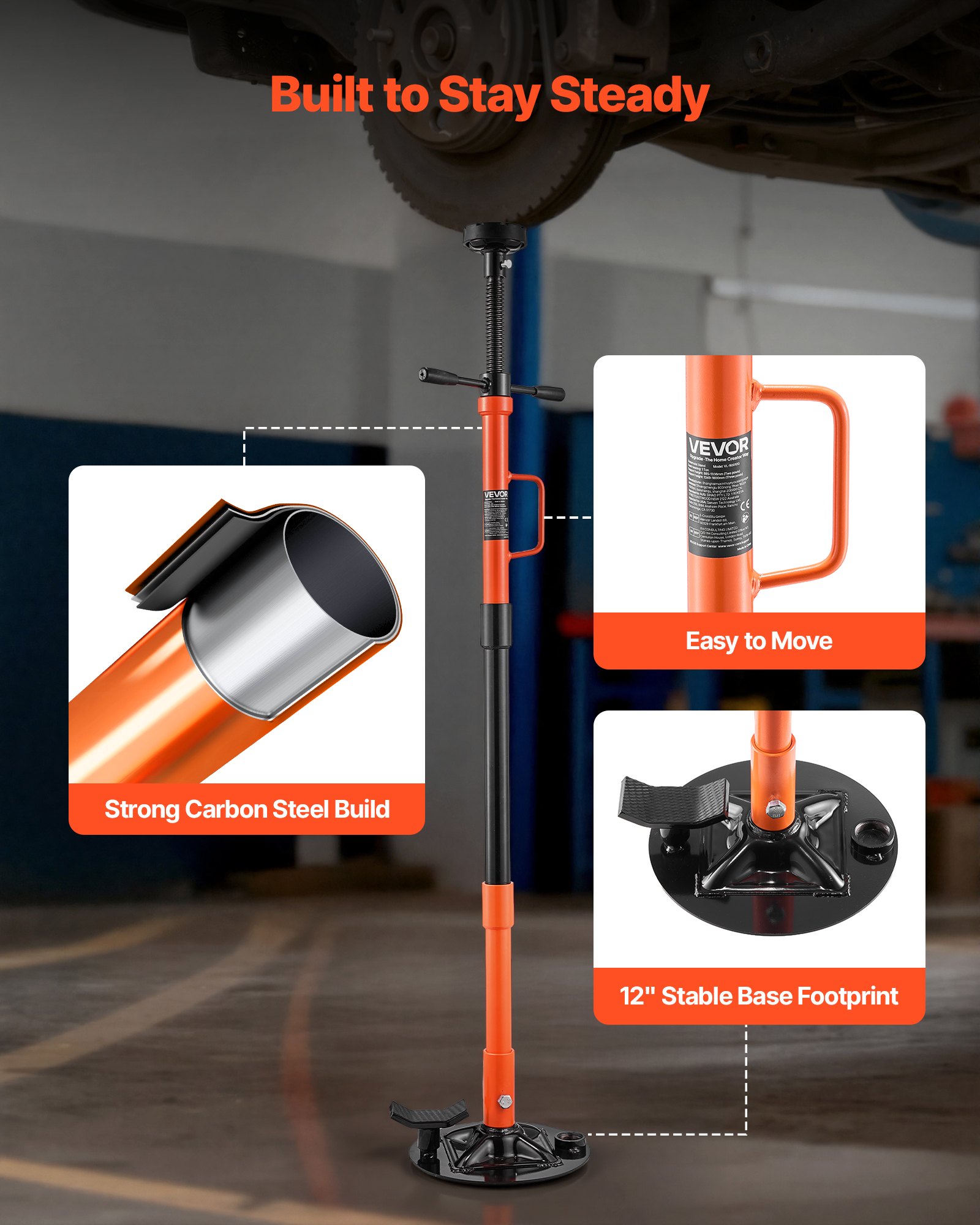 VEVOR Underhoist Support Stand, 1 Ton Capacity Under Hoist Jack Stand with Handle, Adjustable Height, Bearing Mounted Spin Handle, Self-Locking Threaded Screw, Stable Base, Support Vehicle Components