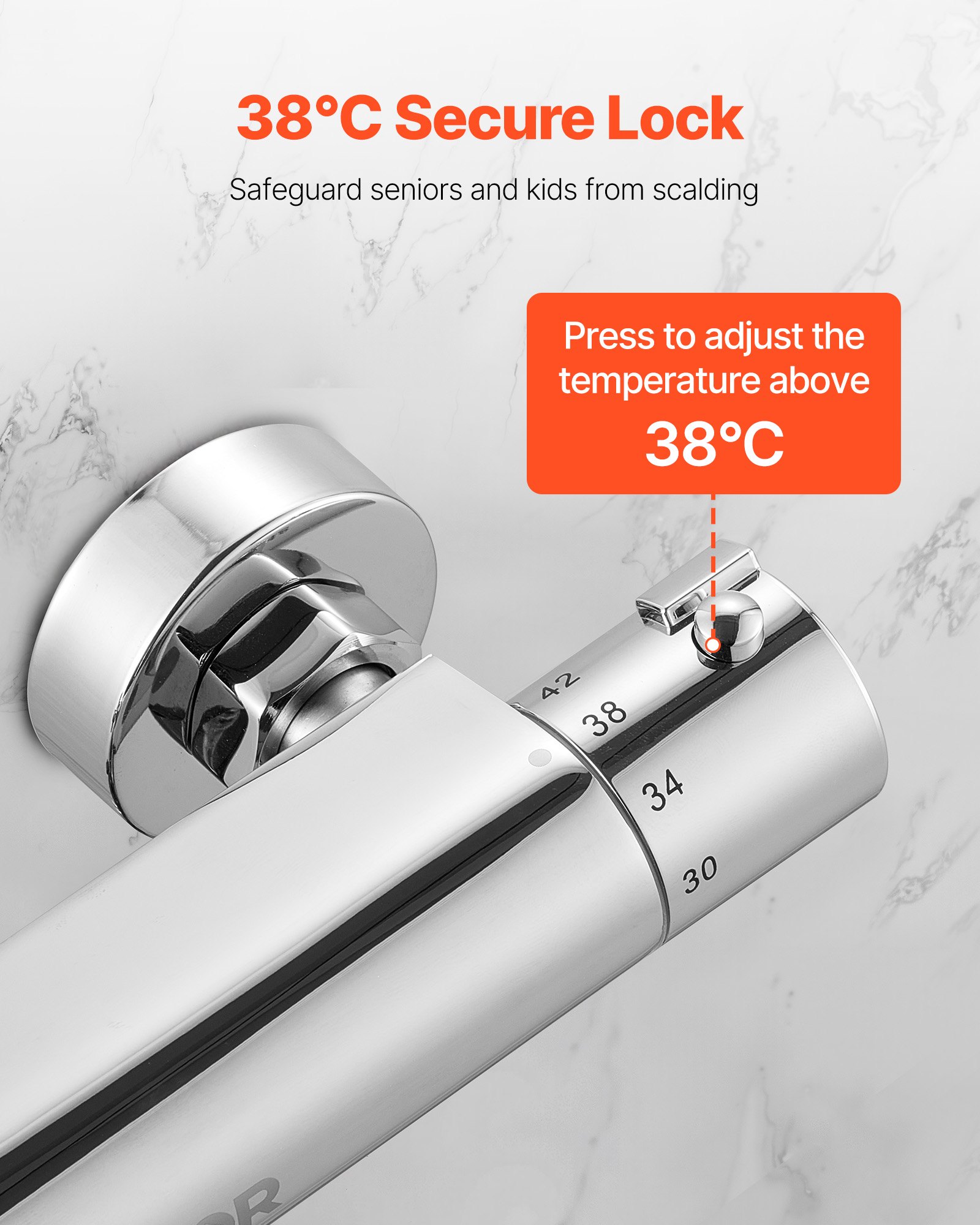 VEVOR Thermostatic Shower Faucet Valve, 38℃ Secure Lock Thermostatic Shower Valve, Hot Cold Water Showering Faucet Temperature Control Valves with Solid Brass Casting for Bathroom, RV, Leak-Proof