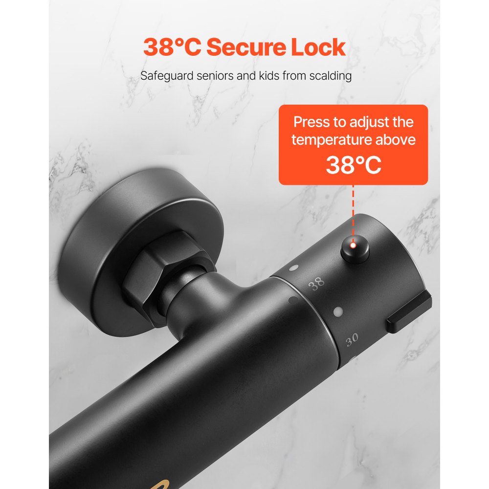 VEVOR Thermostatic Shower Faucet Valve, 38℃ Secure Lock Thermostatic Shower Valve Trim Kit, Hot Cold Water Showering Faucet Temperature Control Valves with Electrophoretic Coating for Bathroom, RV