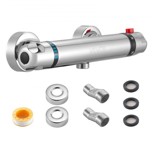 VEVOR Thermostatic Shower Faucet Valve, Anti-Scald 38℃ Secure Lock Thermostatic Shower Mixer Valve, Hot Cold Water Showering Faucet Temperature Control Valves for Bathroom, RV, Chrome-Plated Coating