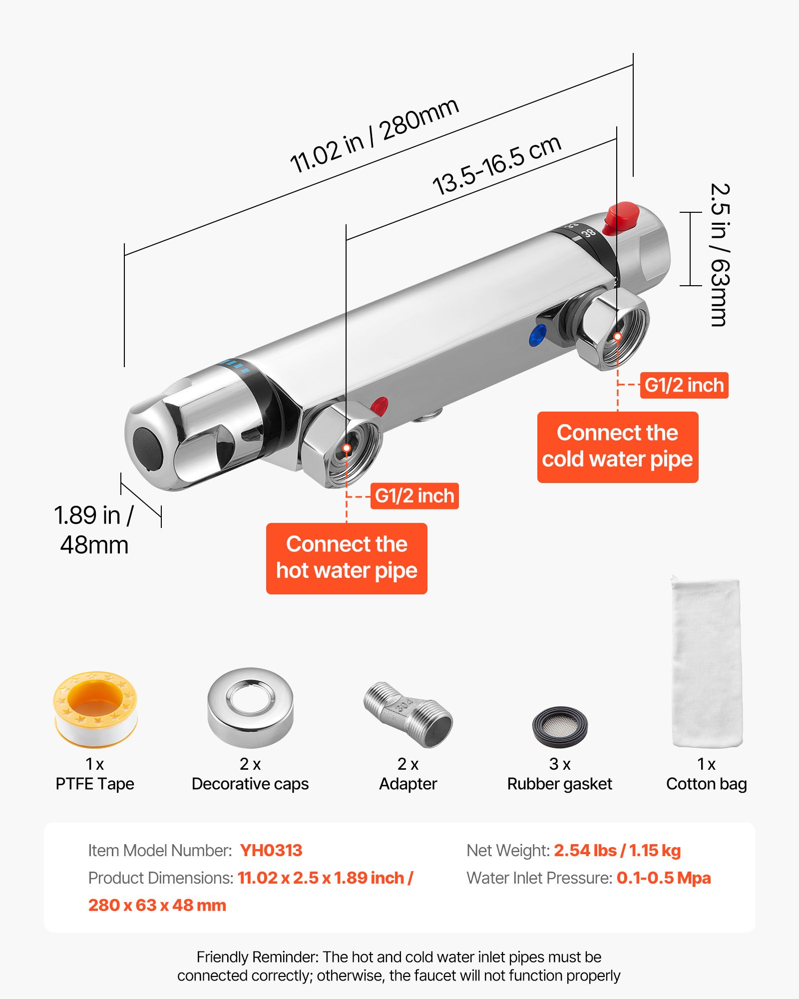VEVOR Thermostatic Shower Faucet Valve, Anti-Scald 38℃ Secure Lock Thermostatic Shower Mixer Valve, Hot Cold Water Showering Faucet Temperature Control Valves for Bathroom, RV, Chrome-Plated Coating