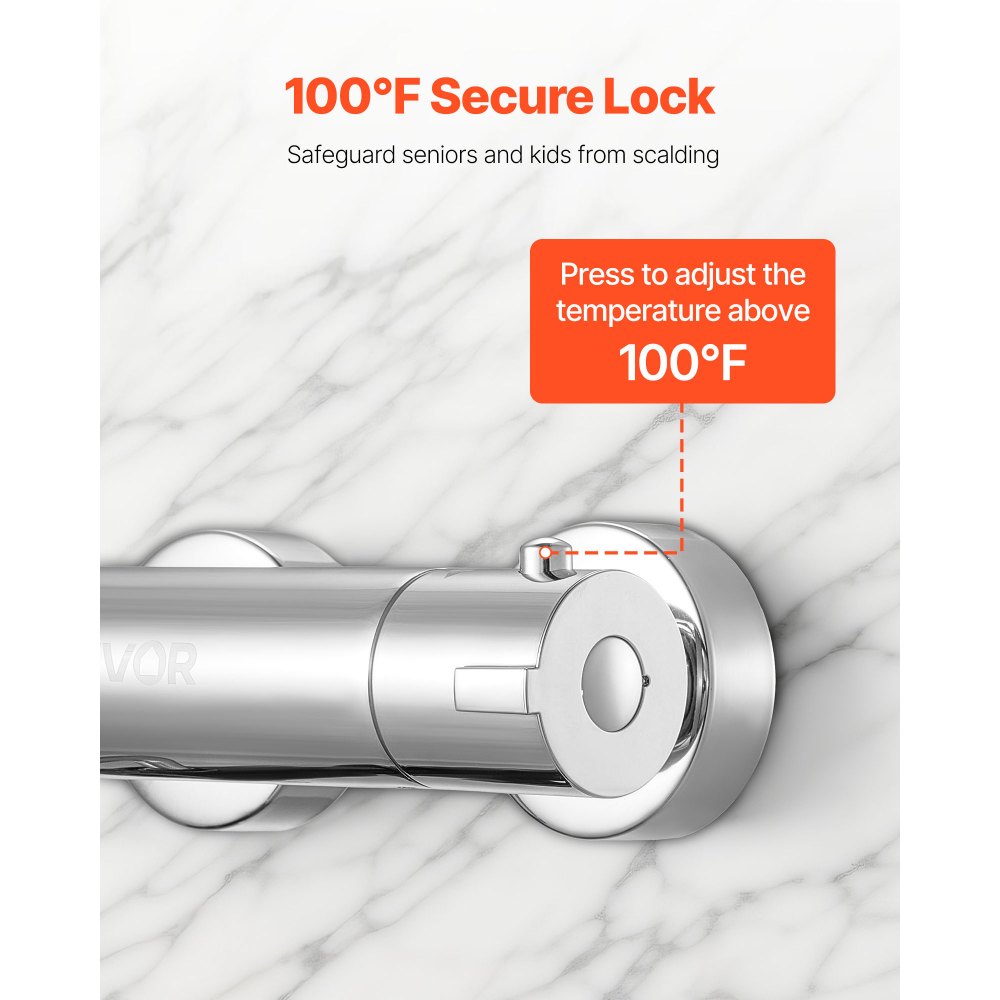 VEVOR Thermostatic Shower Faucet Valve, 100℉ Secure Lock Thermostatic Shower Valve Trim Mixer, Hot Cold Water Showering Faucet Temperature Control Valves for Bathroom, RV, Leak-Proof & Chrome Plated