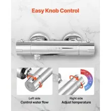 VEVOR Thermostatic Shower Faucet Valve with Secure Lock Leak-Proof Chrome Plated