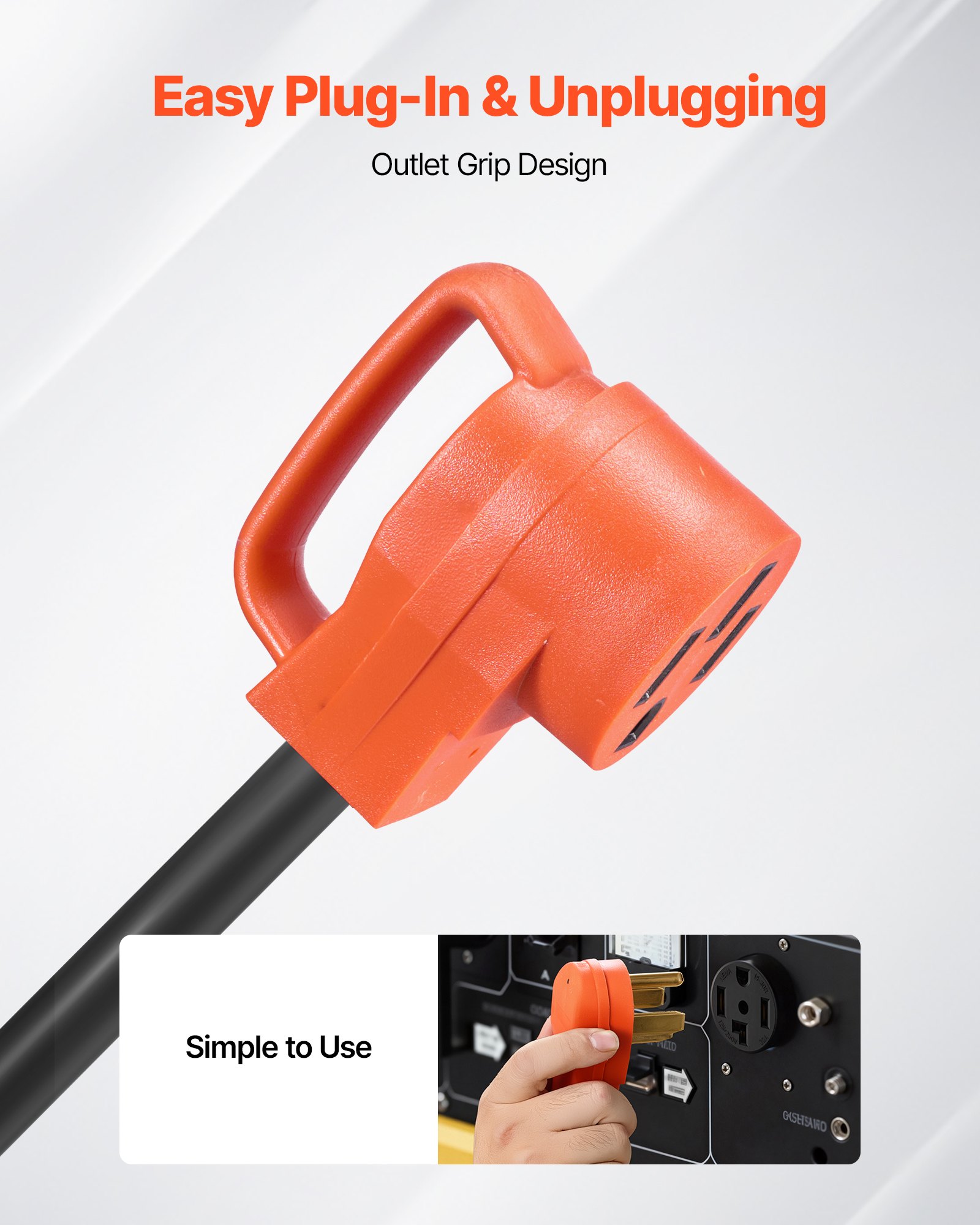 VEVOR Y Splitter Adapter, 30 Amp, 4 Prong Outlet 240 Volt Dryer to EV Charger Adapter, NEMA 14-30P to 14-30R/14-50R, with Grip Handle, Heavy Duty 10 AWG STW Wire, for EV Charger Dryer RV