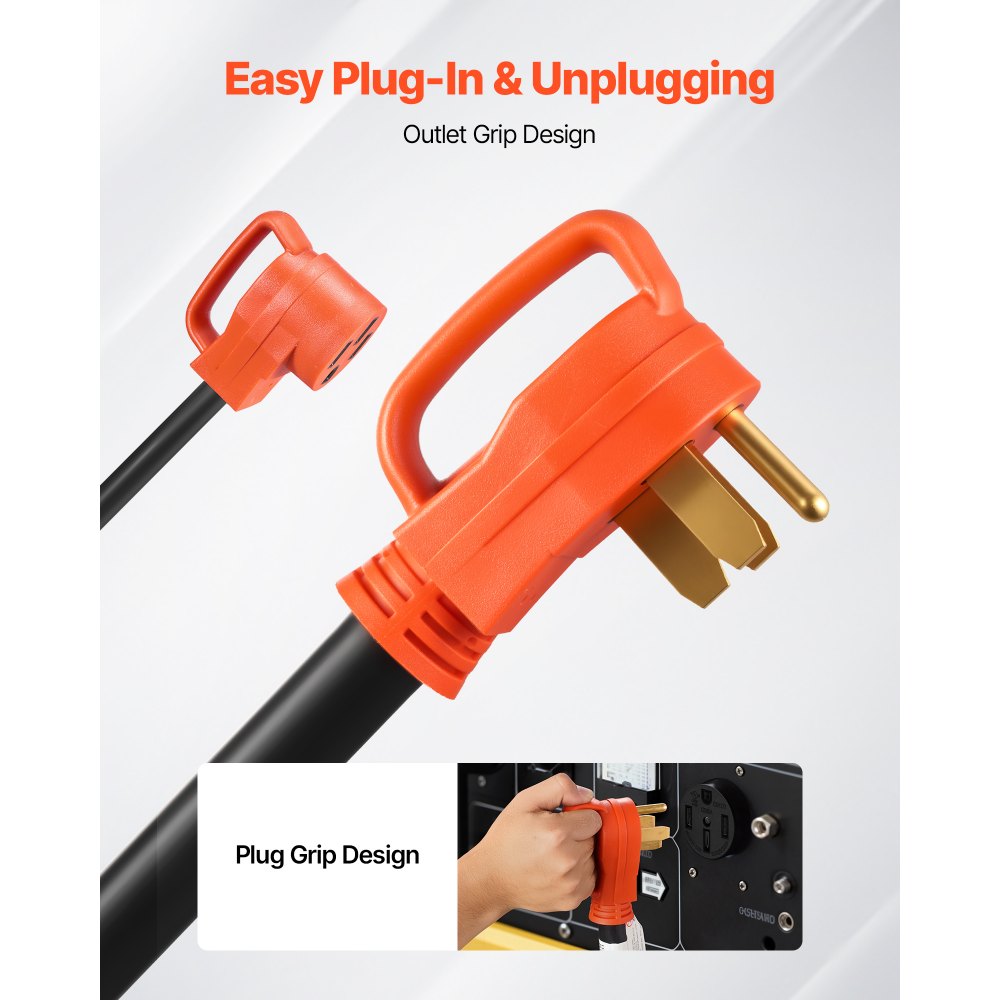 VEVOR Y Splitter Adapter Cord, 50 Amp NEMA 14-50, 4 Prong 240V Splitter for RV and EV, NEMA 14-50P to Dual 14-50R Outlets with Grip Handle, Heavy Duty 6/3+8/1 STW Wire, Outdoor RV Power Extension Cord