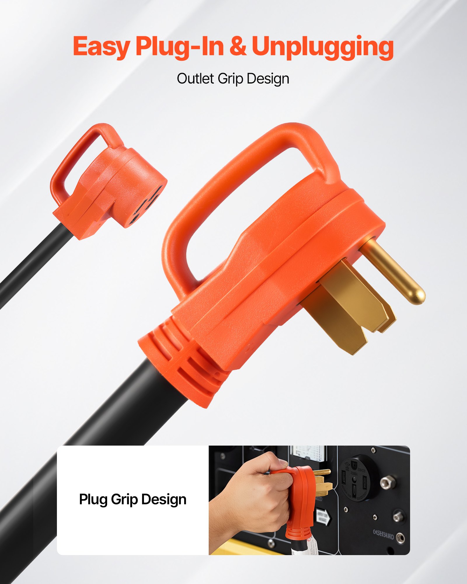 VEVOR Y Splitter Adapter Cord, 50 Amp NEMA 14-50, 4 Prong 240V Splitter for RV and EV, NEMA 14-50P to Dual 14-50R Outlets with Grip Handle, Heavy Duty 6/3+8/1 STW Wire, Outdoor RV Power Extension Cord