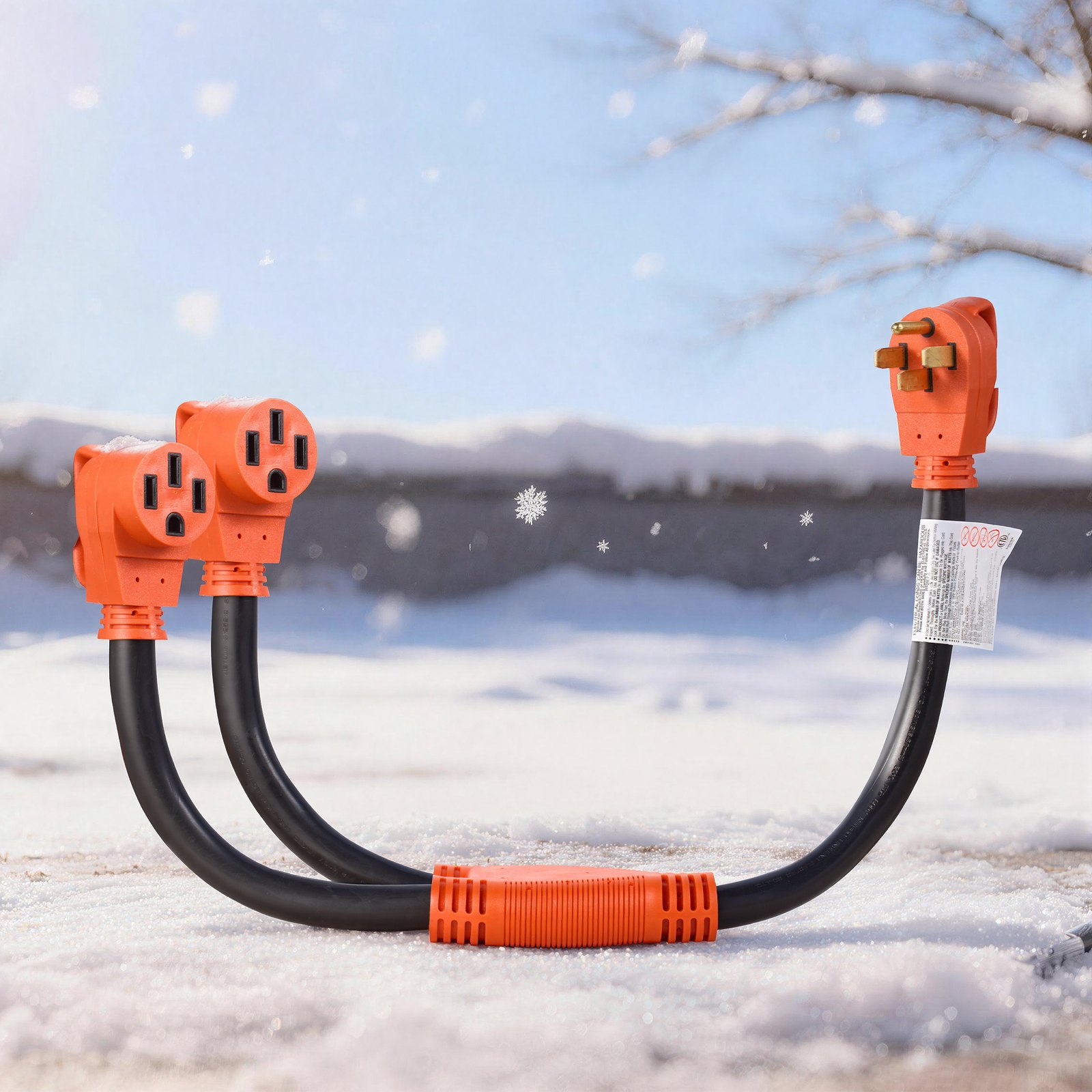 VEVOR Y Splitter Adapter Cord, 50 Amp NEMA 14-50, 4 Prong 240V Splitter for RV and EV, NEMA 14-50P to Dual 14-50R Outlets with Grip Handle, Heavy Duty 6/3+8/1 STW Wire, Outdoor RV Power Extension Cord