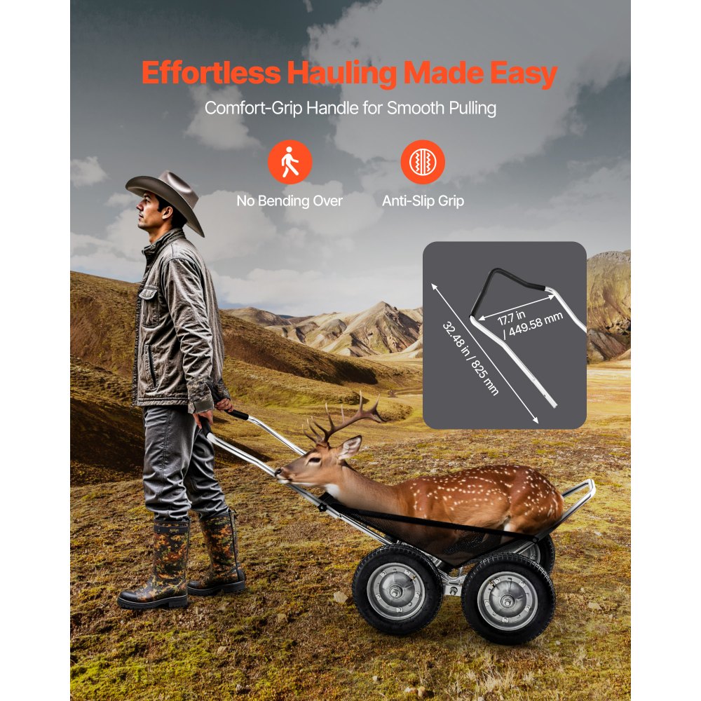 Carrinho de caça VEVOR, capacidade para 227 kg (500 lbs), carrinho de esteiras reforçado, carrinho dobrável para transporte de cervos em todos os terrenos com pneus com amortecimento, carrinho utilitário para caça, pesca e trilhas.