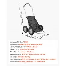 VEVOR Game Carts for Hunting, 500LBS Deer Cart Game Hauler, Heavy-Duty Crawler Cart, All-Terrain Folding Deer Hauling Cart with Shock-Absorbing Tires, Utility Gear Dolly for Hunting Fishing Hiking