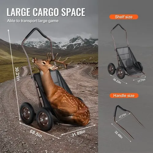 Heavy Duty Folding Deer Cart / Game Hauler - 500 Lb Capacity, 17" Wheels, Steel Frame