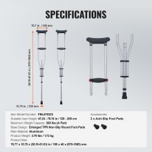 VEVOR Underarm Crutches 13-Level Height Adjustable Under Arm Walking Crutches