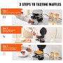 VEVOR 2-Layer Waffle Maker, 2 Pieces per Batch, 1400W Round Waffle Iron, Non-Stick Waffle Baker Machine with 122-572℉ / 50-300℃ Temp Range Teflon-Coated Baking Pans Stainless Steel Body, 120V
