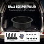 VEVOR fire pit ring in car trunk with assembly components: ring sections, gloves, screws, and nut caps.