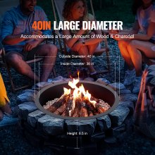 VEVOR Fire Pit Ring Round 40” Outer 36” Inner Steel Liner DIY Campfire Firepit