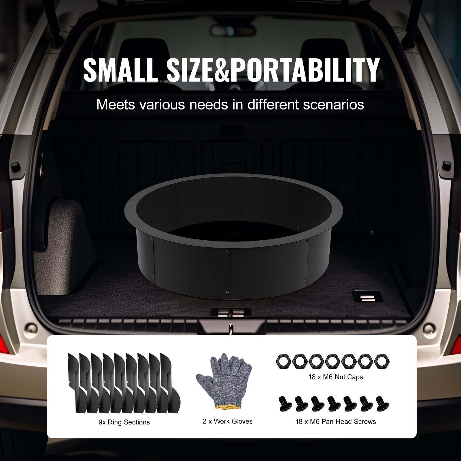 VEVOR Fire Pit Ring, 45-Inch Outer/39-Inch Inner Diameter, 10inch Height Fire Pit Insert, Heavy Duty Carbon Steel Liner DIY Campfire Ring above or In-Ground, for Outdoor Camping, Bonfires