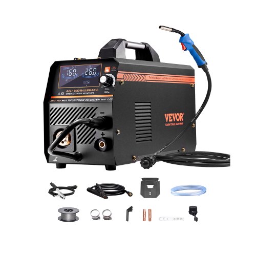VEVOR MIG Welder, 160A Synergic Mig Welding Machine, 4-in-1 Gas MIG/Flux Core MIG/Stick/Lift TIG Multi-Process Welder Machine, 110V/220V Dual Voltage Mig Welder with IGBT Inverter & LCD Screen Display