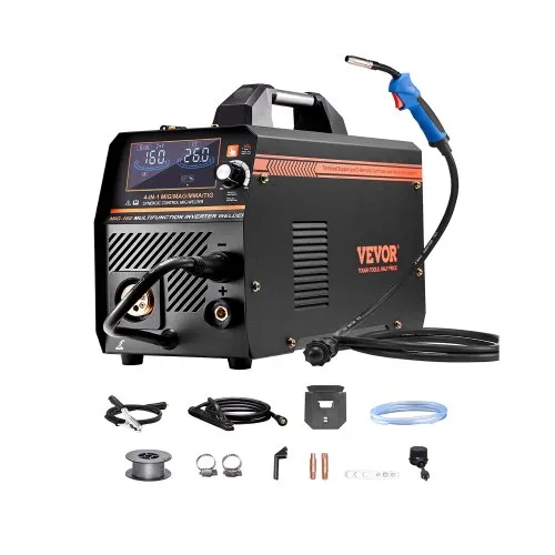 VEVOR MIG Welder, 160A Synergic Mig Welding Machine, 4-in-1 Gas MIG/Flux Core MIG/Stick/Lift TIG Multi-Process Welder Machine, 110V/220V Dual Voltage Mig Welder with IGBT Inverter & LCD Screen Display