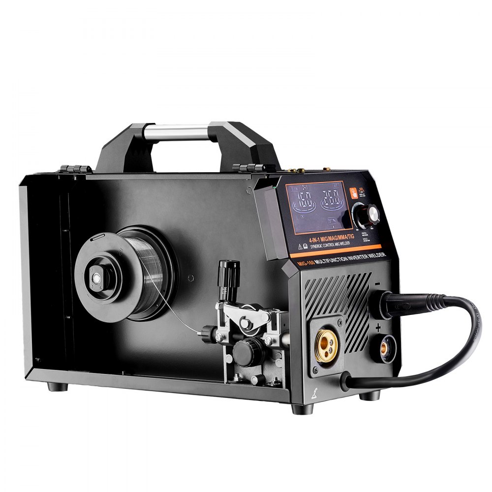 VEVOR MIG Welder, 160A Synergic Mig Welding Machine, 4-in-1 Gas MIG/Flux Core MIG/Stick/Lift TIG Multi-Process Welder Machine, 110V/220V Dual Voltage Mig Welder with IGBT Inverter & LCD Screen Display