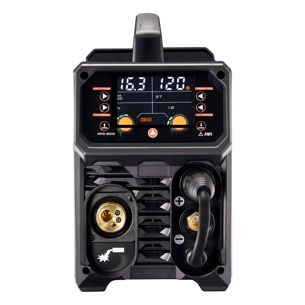 VEVOR Pro MIG Welder, 200A Pluse Mig Welding Machine, 5-in-1 Synergic Welder Machine MIG Pluse/Gas MIG/Flux Core MIG/Stick/Lift TIG, 110V/220V Dual Voltage Aluminum Mig Welder with LCD Screen Display