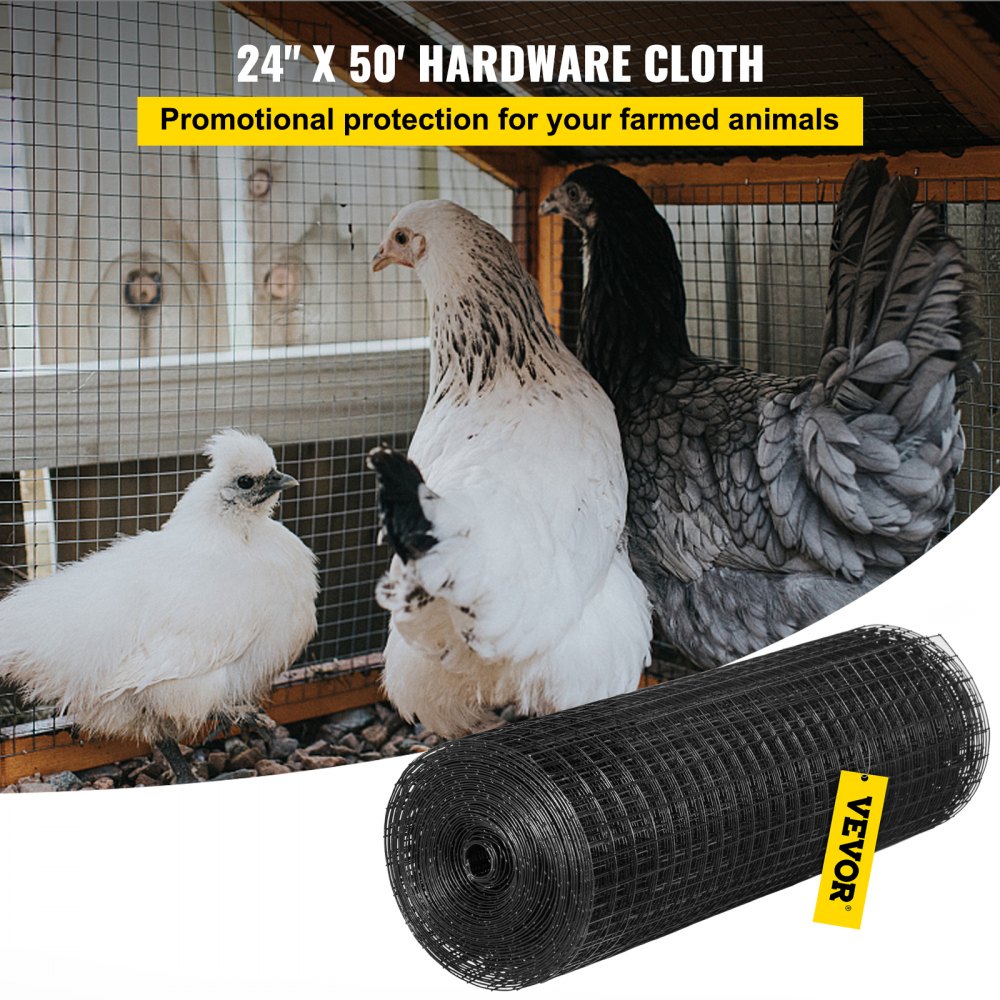 VEVOR welded wire fence protects chickens with durable 24&quot;x50&#039; hardware cloth.