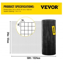 VEVOR Hardware Cloth, 24\" x50\' & 1\"x1\" Mesh Size, Galvanized Steel Vinyl Coated 16 Gauge Welded Wire with A Cutting Plier & A Pair of Fabric Gloves, for Garden Fencing & Pet Enclosures, Black