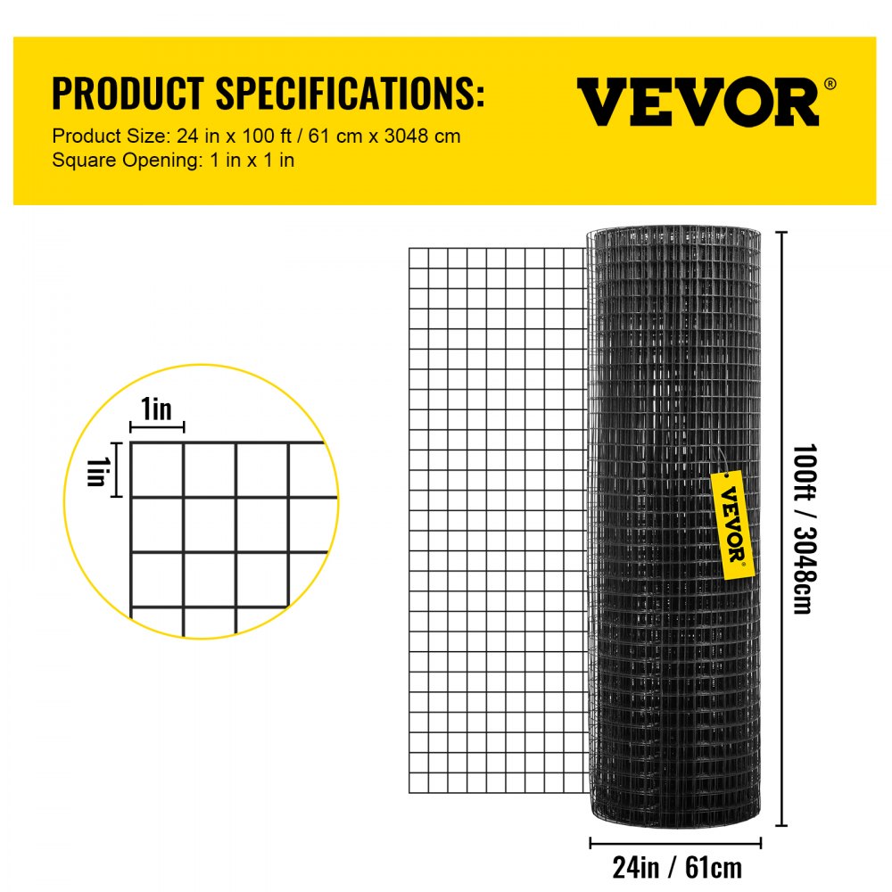 VEVOR hardware cloth 24in x 100ft roll with 1in square openings.