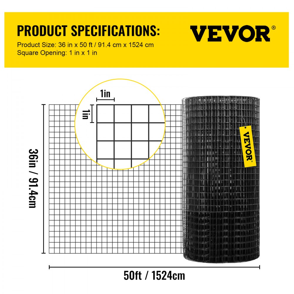 VEVOR Hardware Cloth, 91 x 1524 cm & 2.5 x 2.5 cm Mesh Size, Galvanized Steel Vinyl Coated 16 Gauge Chicken Wire Fencing with A Cutting Plier & Fabric Gloves, for Garden Fencing & Pet Enclosure