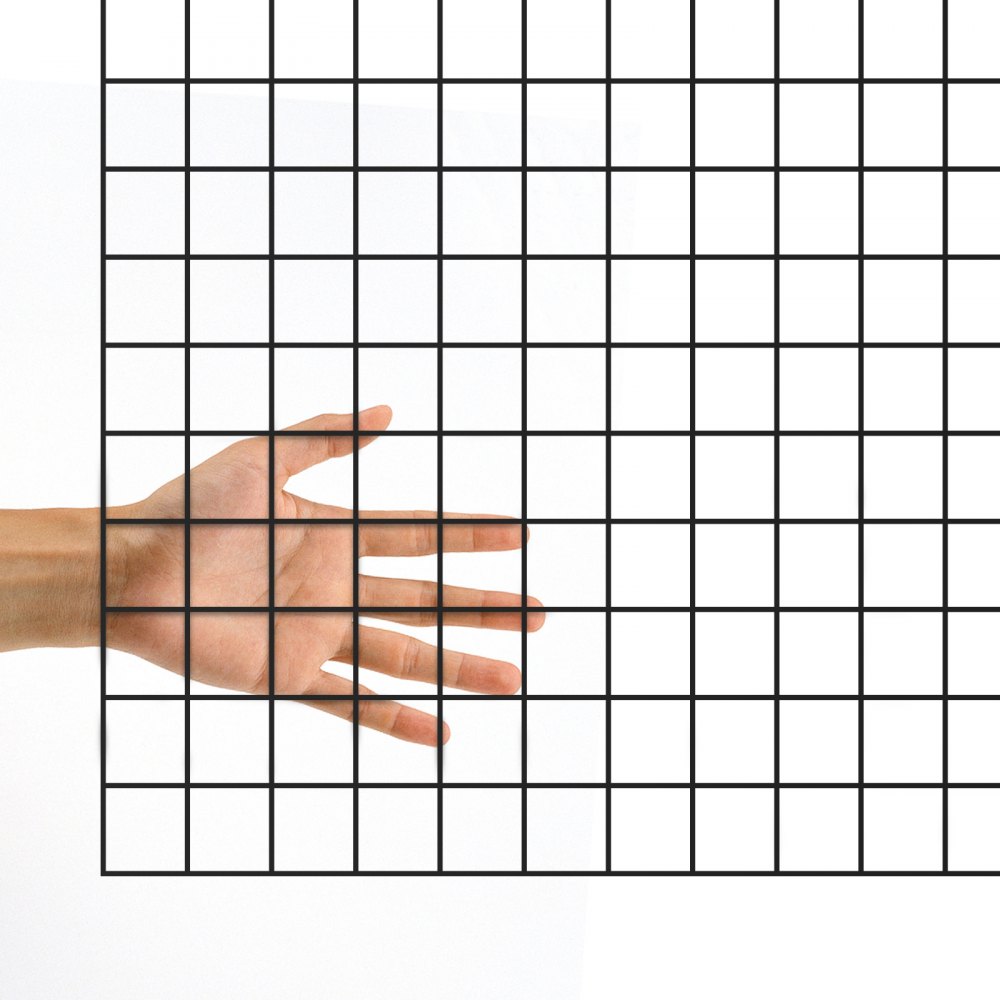 hand behind a black VEVOR hardware cloth grid on a white background.