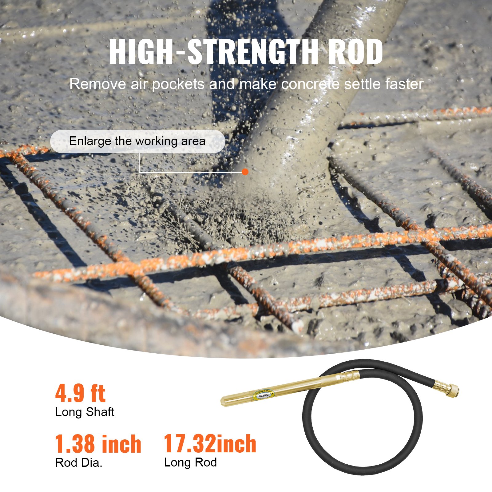 VEVOR Handheld Concrete Vibrator, 800W Electric Vibrator 4000 RPM, Electric Concrete Vibrating Tool With 4.9ft / 1.5m Shaft Rod, Portable Pencil Cement Vibrator Remove Air Bubble and Mix Concrete