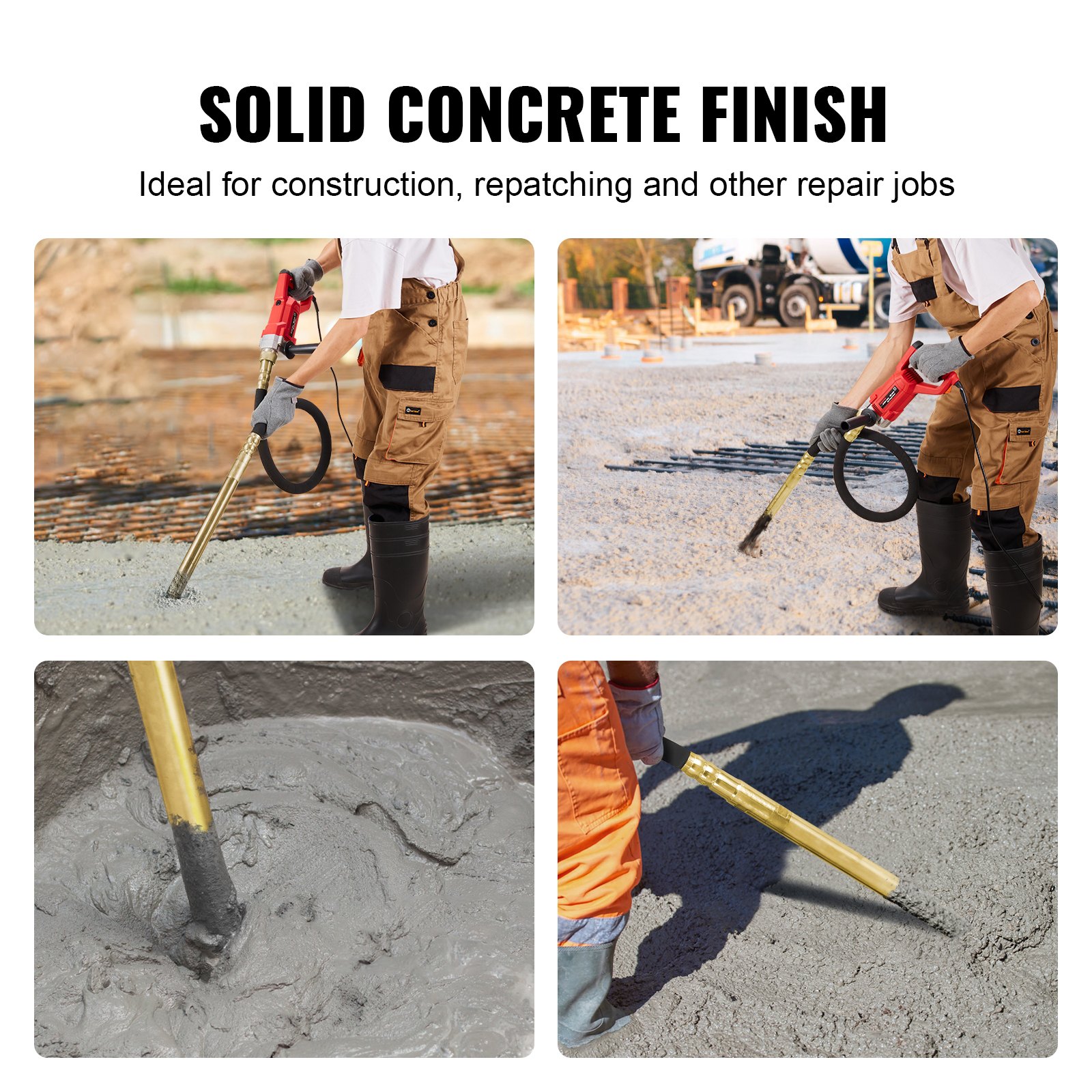 VEVOR Handheld Concrete Vibrator, 800W Electric Vibrator 4000 RPM, Electric Concrete Vibrating Tool With 4.9ft / 1.5m Shaft Rod, Portable Pencil Cement Vibrator Remove Air Bubble and Mix Concrete