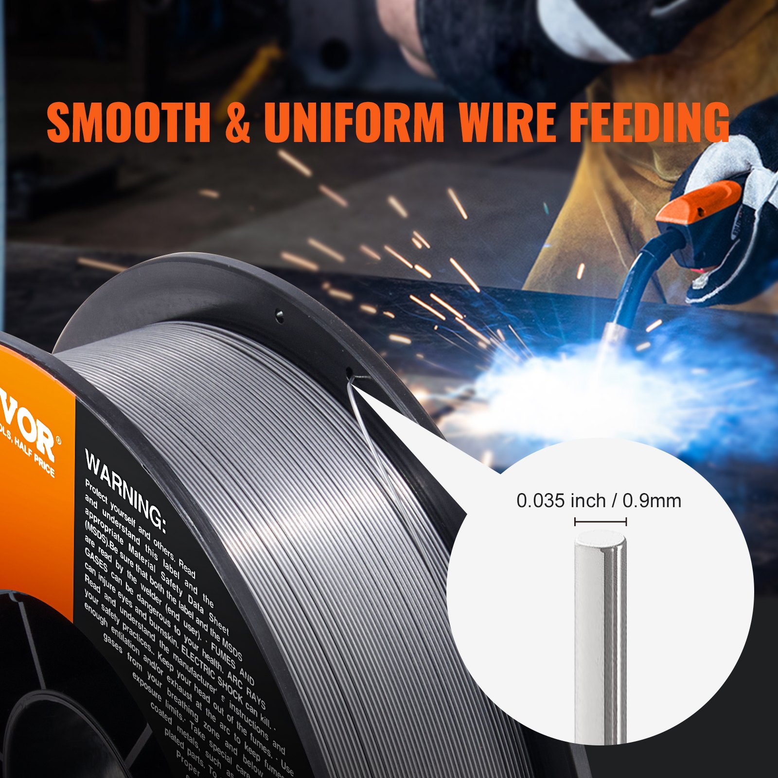 VEVOR welding wire spool with smooth and uniform wire feeding, 0.035 inch / 0.9mm.