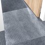 VEVOR carpet protector for pets in a hallway with wooden door, showcasing clear plastic mat on dark carpet.