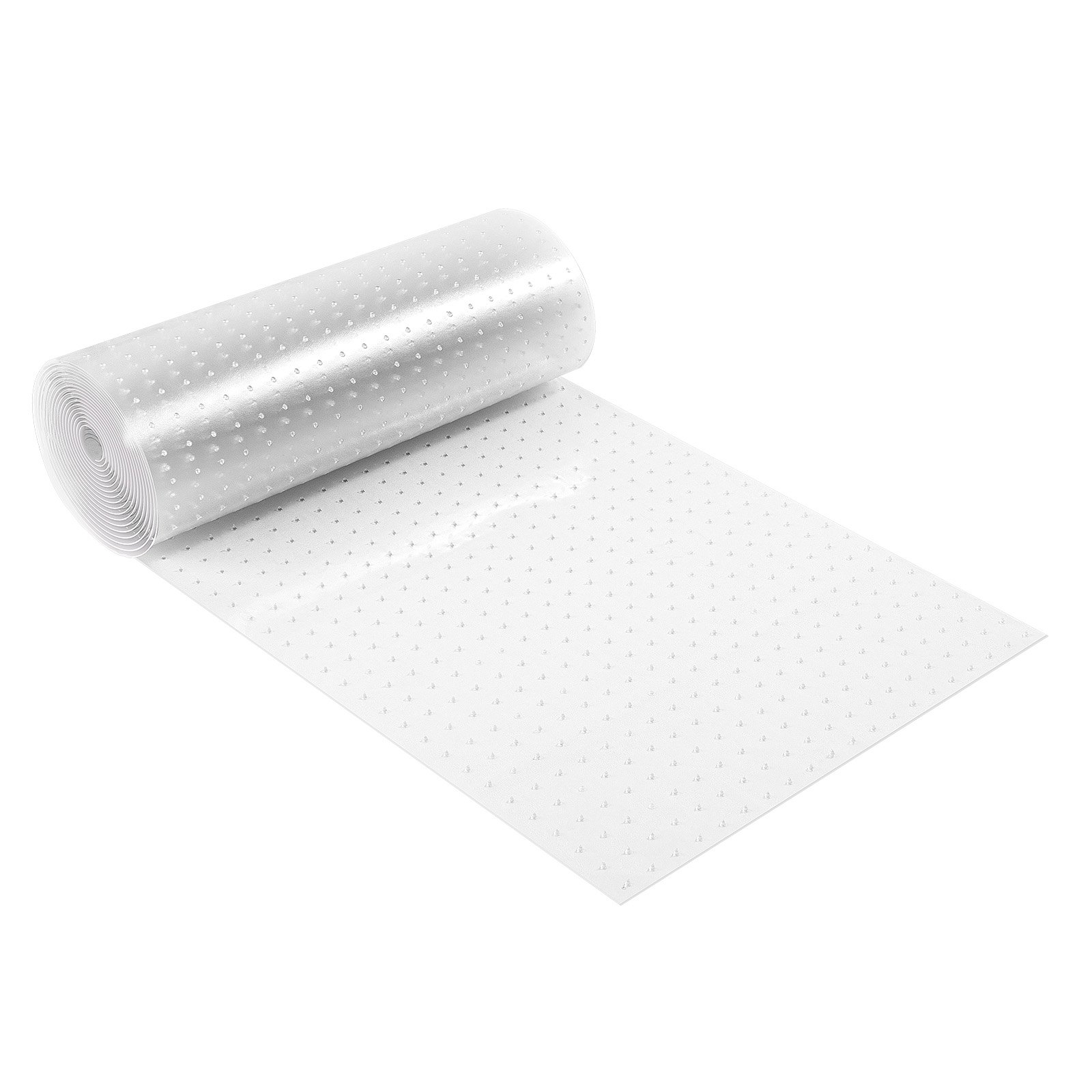transparent roll of VEVOR carpet protector for pets with spiked surface, unrolled section visible.