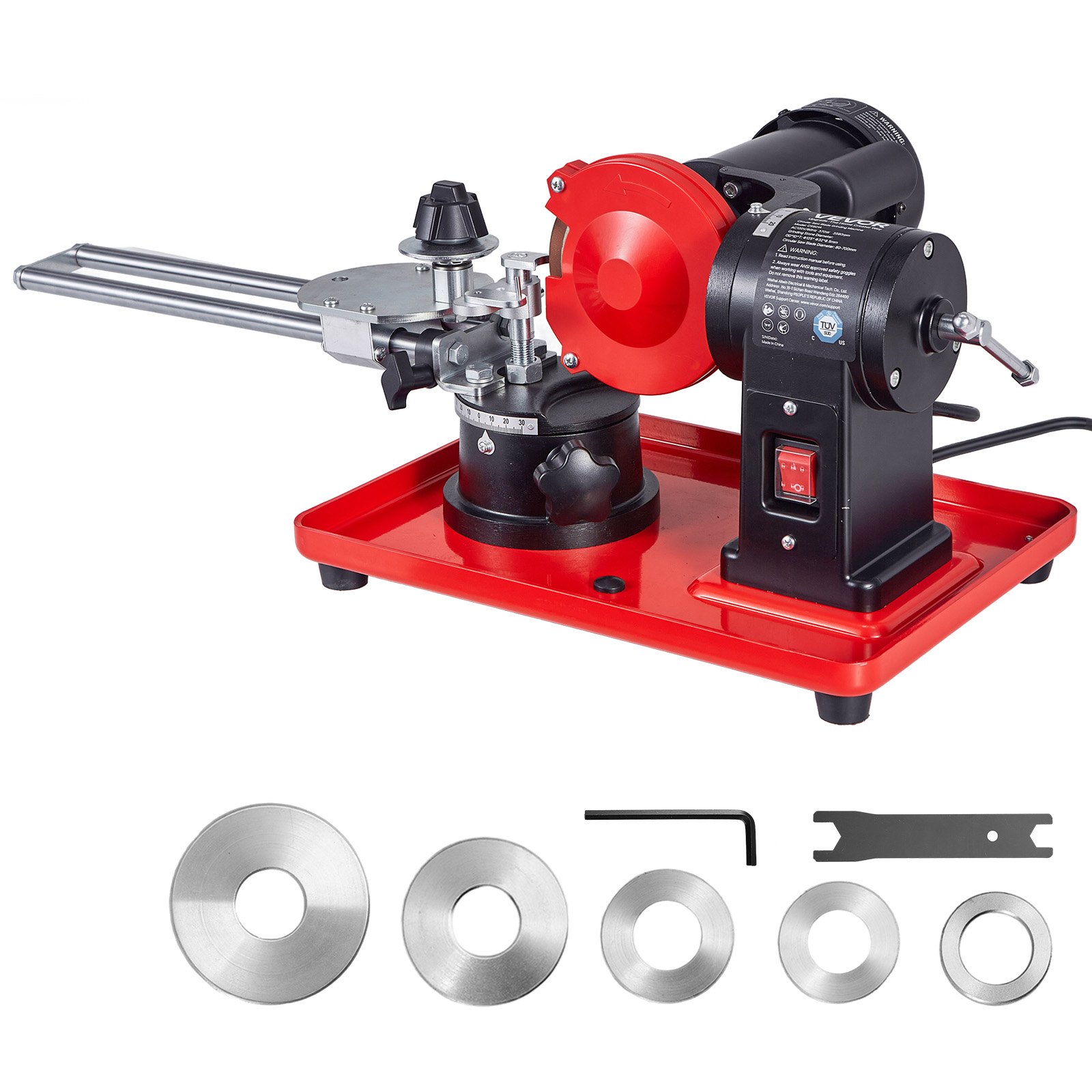 VEVOR Circular Saw Blade Sharpener, 370W 2890RPM Rotary Angle Mill Grinder Sharpening Machine with 125mm Grinding Wheel & 6 Saw Centerings - Fits Φ80mm to Φ700mm Circular Saw Blades