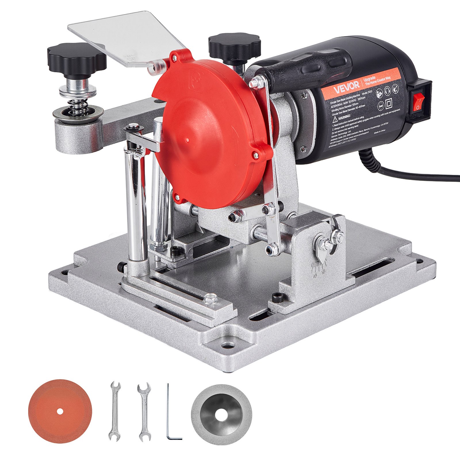 VEVOR Circular Saw Blade Sharpener, 140W 5700RPM Electric Saw Blade Sharpening Machine with 100mm Ceramic & Diamond Grinding Wheels - Fits 90mm to 400mm Diameter Circular Saw Blades